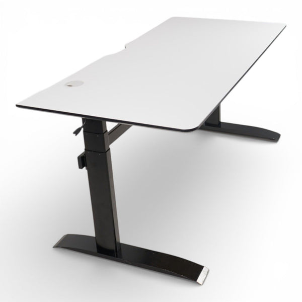 Skrivebord elektrisk hev/senk 160x80 sort understell, hvit bordplate med sort kantlist