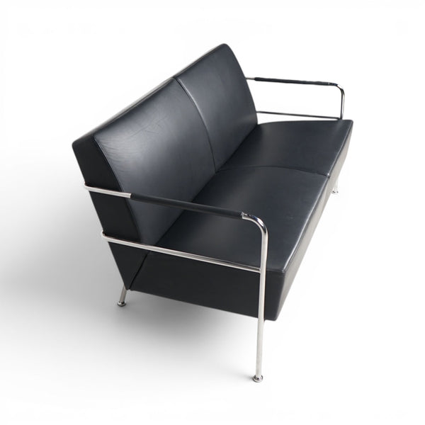 Loungesofa i skinn, 2-seter, sort