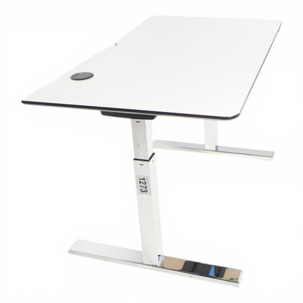 Elektrisk hev/senk understell fra Duba B8, krom understell, hvit bordplate med sort kantlist, 140x80