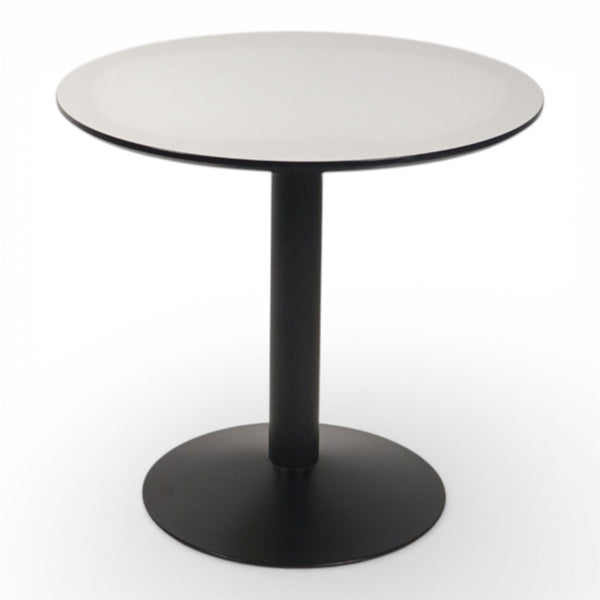 Cafebord, sort understell, hvit plate, Ø80