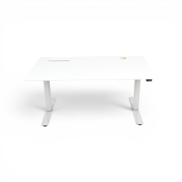 Elektrisk hev/senk skrivebord med hvit bordplate, grå understell 140x80cm