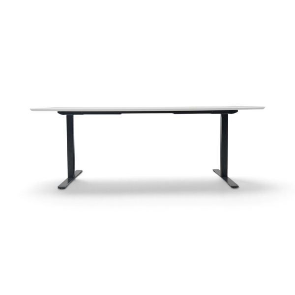 Loopr AS Dencon Delta møtebord med grå bordplate og sort understell, 200x90 cm, stående mot hvit bakgrunn.