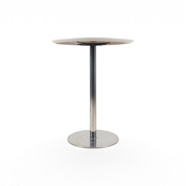 Loopr AS barbord med hvit rund bordplate og sølvfarget understell i metall, 90 cm diameter og 113 cm høyde.