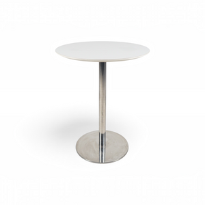 Loopr AS barbord med hvit rund bordplate og sølvfarget understell i metall, 90 cm diameter og 113 cm høyde.