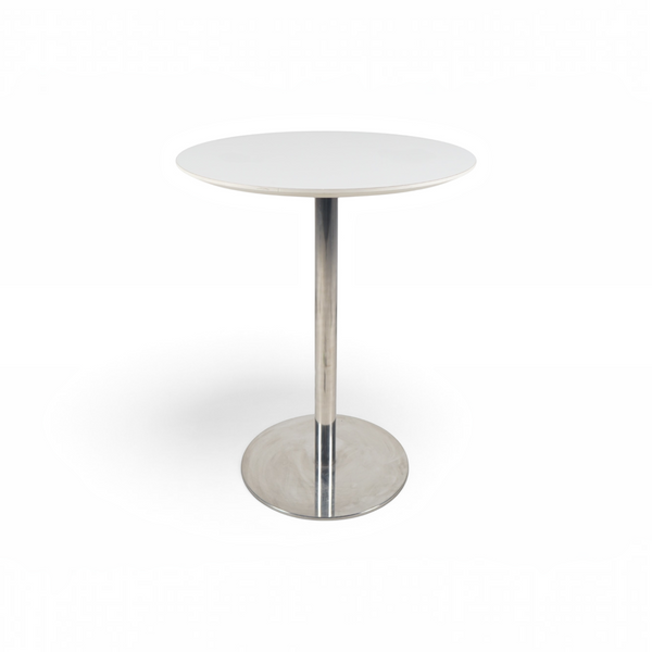 Loopr AS barbord med hvit rund bordplate og sølvfarget understell i metall, 90 cm diameter og 113 cm høyde.