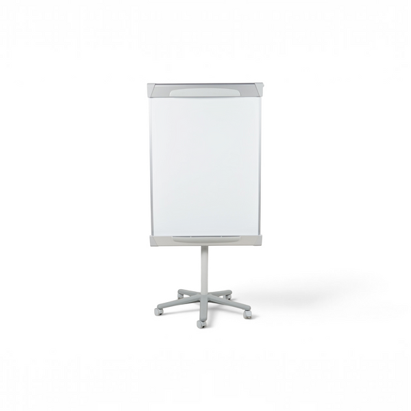 Loopr AS hvit whiteboard på et grått stativ med hjul for kontorbruk