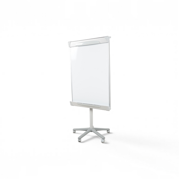 Loopr AS hvit whiteboard på et grått stativ med hjul for enkel flytting i kontorlandskap