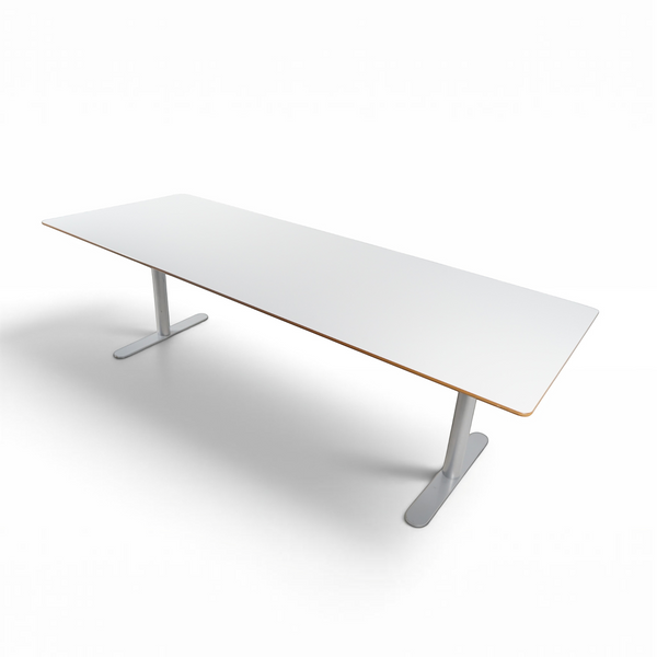 Loopr AS møtebord med hvit bordplate og grått understell, 240x90 cm med manuell høydejustering