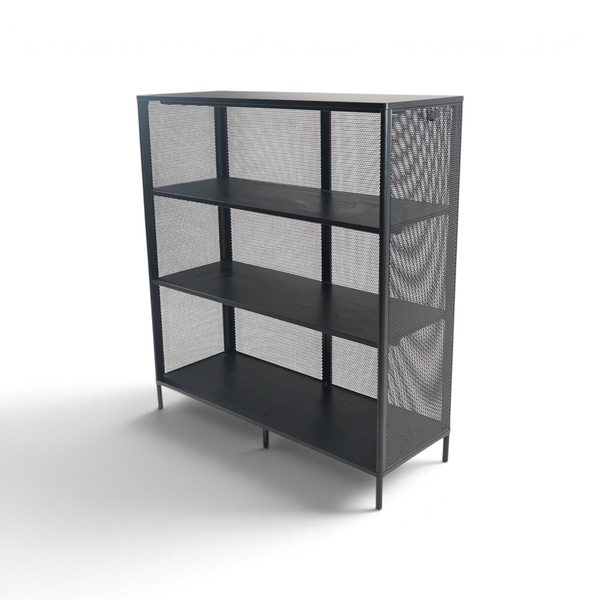 IKEA BEKANT sort metallhylle med nettingrygg, studiobilde