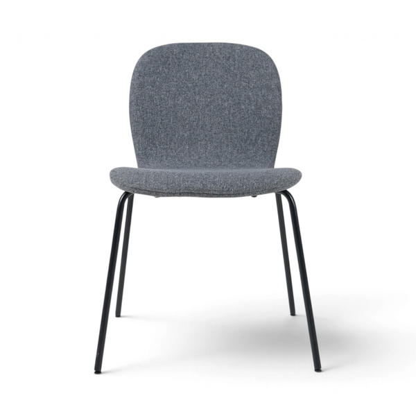 IKEA KARLPETTER stol med grått polstret sete og rygg og slanke sorte metallbein