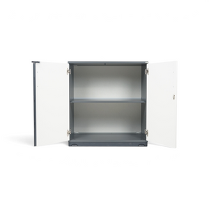 Loopr AS Kinnarps kontorskap i mørkegrått med hvite dører og to åpne hyller, 85x80x40 cm.