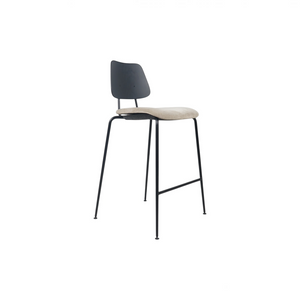 Loopr AS Labofa barstol med beige polstret sete, sort rygg og slanke sorte metallben