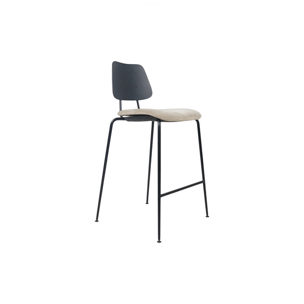 Loopr AS Labofa barstol med beige polstret sete, sort rygg og slanke sorte metallben