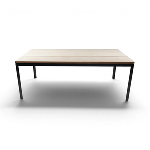 Spisebord med 3,5 cm tykk bordplate i heltre og minimalistisk sort metallunderstell, 200x100 cm