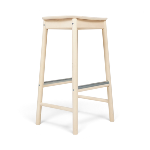 Loopr AS RÖNNINGE barkrakk i lys eik med metallstøtte for føttene, 75 cm høy, minimalistisk skandinavisk design.