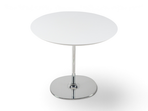 Loopr AS rundt kafébord med hvit bordplate og sølvfarget understell i metall, 80 cm diameter.