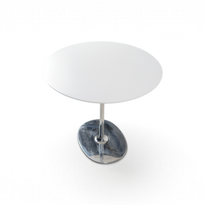 Loopr AS rundt kafébord med hvit bordplate og sølvfarget metallfot, 80 cm diameter