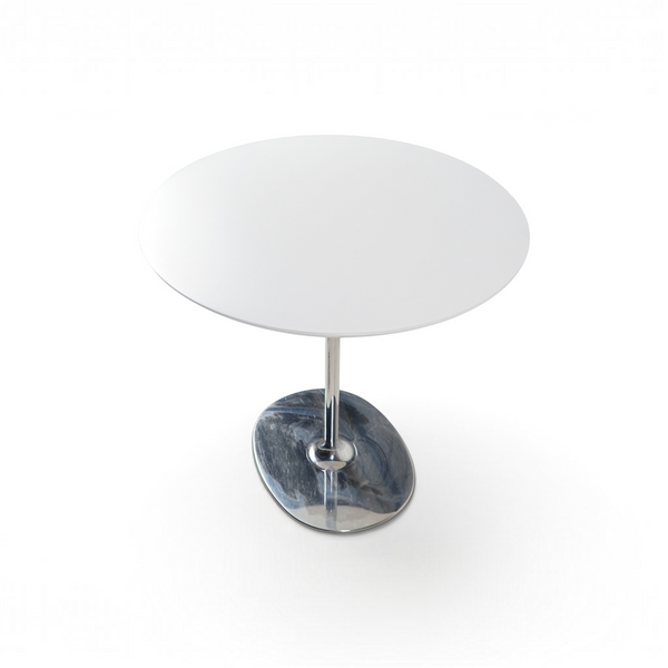 Loopr AS rundt kafébord med hvit bordplate og sølvfarget metallfot, 80 cm diameter