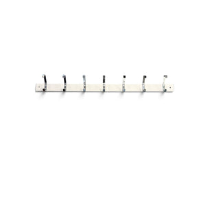 Refurnish by Loopr wall-mounted coat rack with 7 silver metal hooks on a long, minimalist horizontal strip.