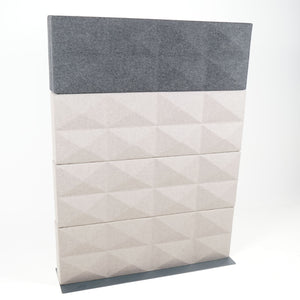 Refurnish by Loopr acoustic screen divider with grey felt top and textured light beige panels.