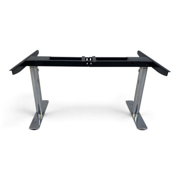 Refurnish by Loopr height-adjustable desk frame with silver U-shaped feet and black metal support beams