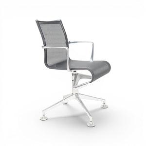 Refurnish by Loopr Alias conference chair with black mesh back and seat, chrome arms and base.