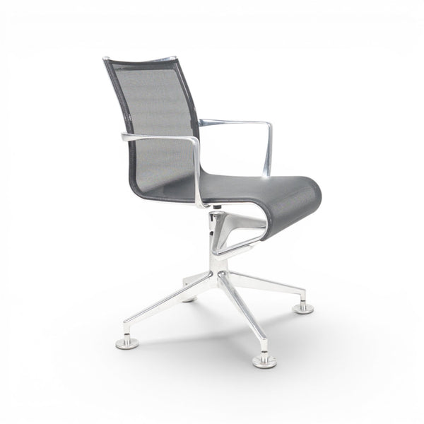 Refurnish by Loopr Alias conference chair with black mesh back and seat, chrome arms and base.