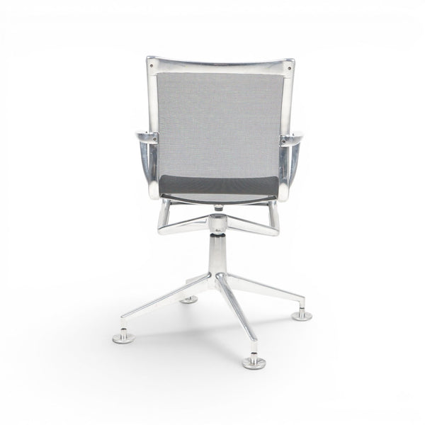 Refurnish by Loopr Alias conference chair with silver metal frame and black mesh back and seat.
