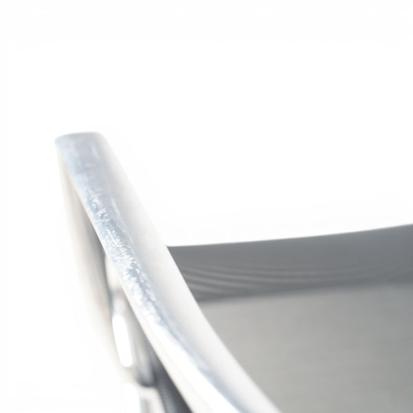 Refurnish by Loopr Alias conference chair with a silver metal frame and grey seat.