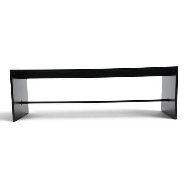 Refurnish by Loopr arbord black minimalist bench with a sleek horizontal support bar on a white background
