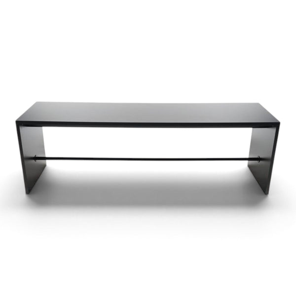 Refurnish by Loopr arbord black minimalist bench with a sleek rectangular design and thin metal support rod