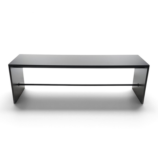 Refurnish by Loopr arbord black minimalist bench with a sleek rectangular design and thin metal support rod