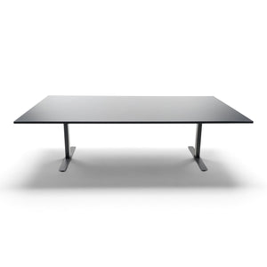 Refurnish by Loopr black rectangular meeting table measuring 240x120 cm with a minimalist design and stable base.