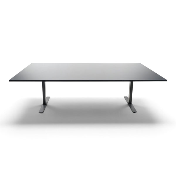 Refurnish by Loopr black rectangular meeting table measuring 240x120 cm with a minimalist design and stable base.