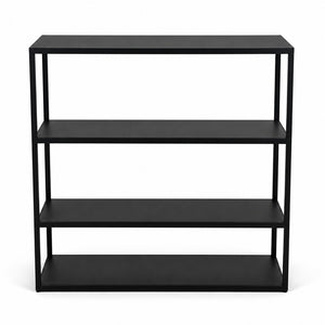 Refurnish by Loopr black metal shelving unit with three open tiers and a minimalist rectangular frame