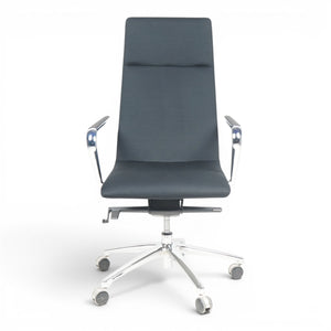 Refurnish by Loopr black fabric office chair with armrests and chrome base