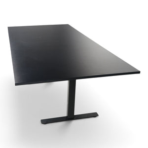 Refurnish by Loopr black rectangular meeting table measuring 240x120 cm with a minimalist pedestal base