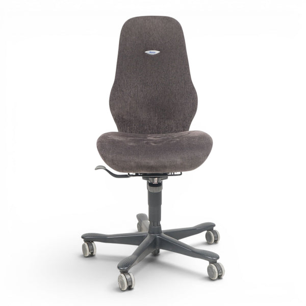 Refurnish by Loopr brown fabric office chair, model 8000 series, with adjustable height and lumbar support.