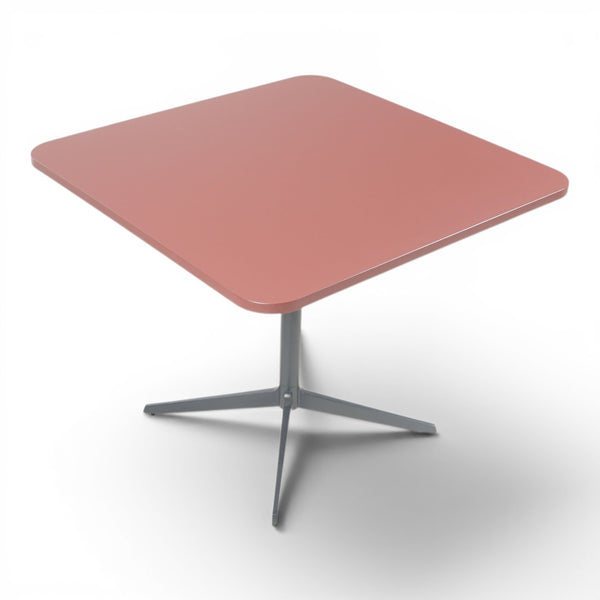 Refurnish by Loopr square burgundy nanolaminate table with a four-legged base