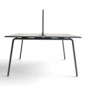Refurnish by Loopr dark grey rectangular desk with divider, metal frame and legs.