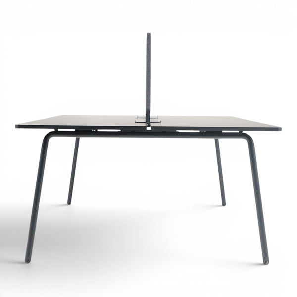 Refurnish by Loopr dark grey rectangular desk with divider, metal frame and legs.