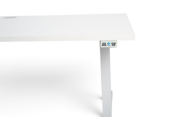 Refurnish by Loopr electric height adjustable desk with a grey laminate top and grey metal frame