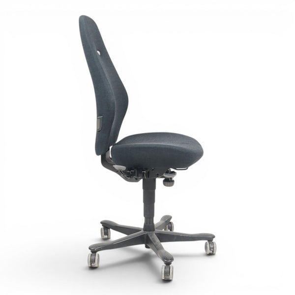 Refurnish by Loopr dark grey fabric ergonomic office chair with adjustable height and lumbar support