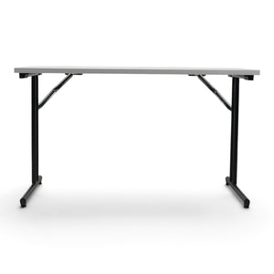 Refurnish by Loopr rectangular folding table with a grey top and black metal frame for flexible office use