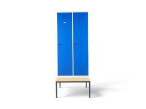 Refurnish by Loopr CLASSIC garderobeskap med to blå dører og integrert benkestativ i stål og tre