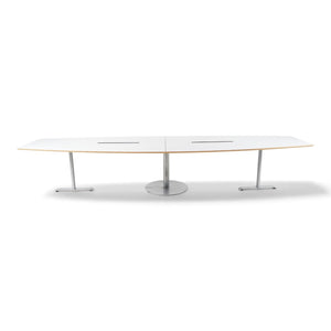 Refurnish by Loopr 400 cm grey conference table with integrated cable management and metal base for office meetings.