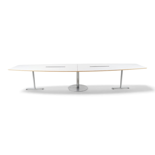 Refurnish by Loopr 400 cm grey conference table with integrated cable management and metal base for office meetings.