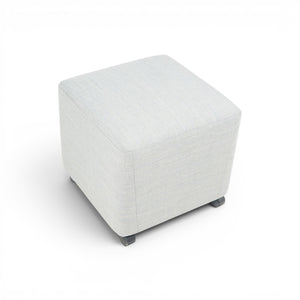 Refurnish by Loopr light grey fabric upholstered square ottoman with black feet