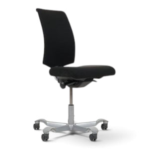 Refurnish by Loopr ergonomic HÅG office chair in black fabric without armrests on a five-star base with wheels