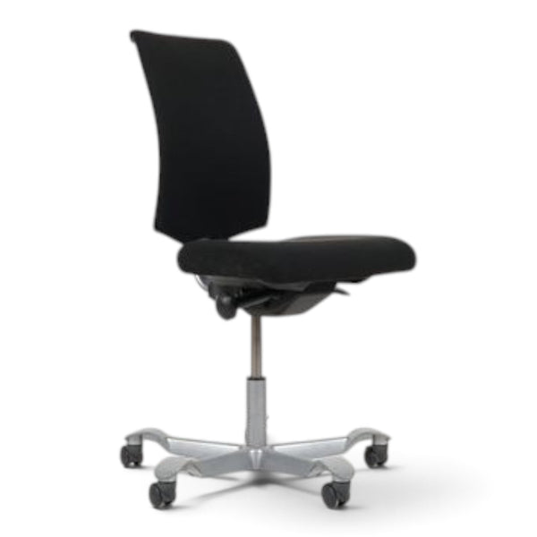 Refurnish by Loopr ergonomic HÅG office chair in black fabric without armrests on a five-star base with wheels